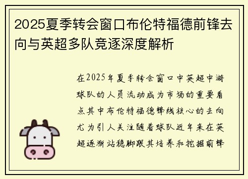 2025夏季转会窗口布伦特福德前锋去向与英超多队竞逐深度解析